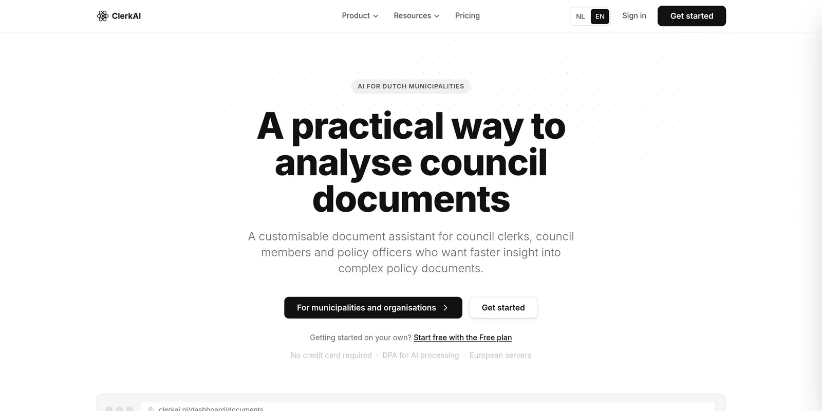 De website van ClerkAI