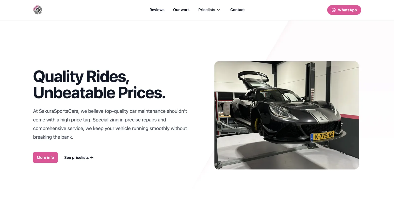 De website van Sakura Sports Cars