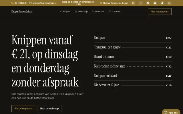 Voorbeeldontwerp voor een kapper, gemaakt met morgenklaar.nl