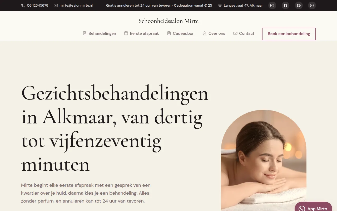 Voorbeeldontwerp: Schoonheidssalon Mirte