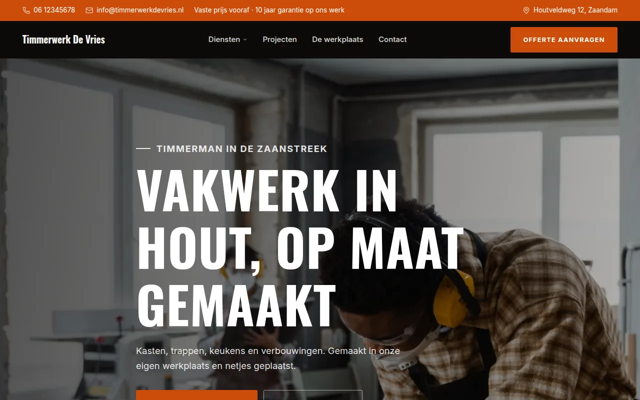 Voorbeeldontwerp: Timmerwerk De Vries